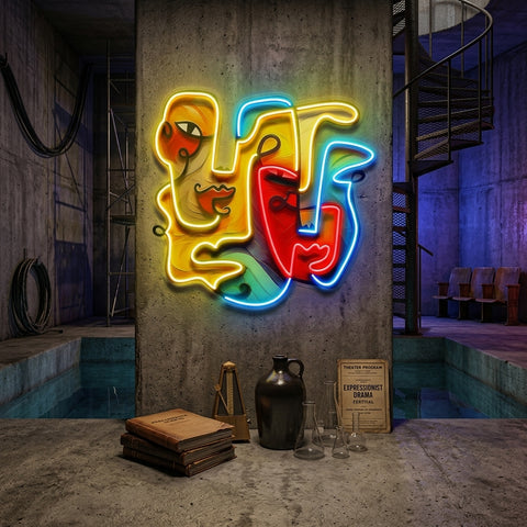 Two Quirky Faces Abstract Art LED Neon Sign Light Pop Art