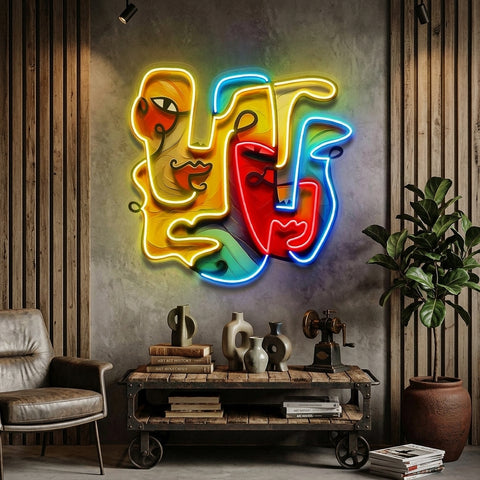 Two Quirky Faces Abstract Art LED Neon Sign Light Pop Art