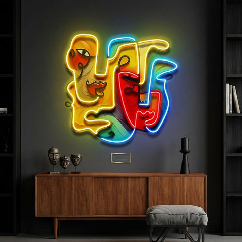 Two Quirky Faces Abstract Art LED Neon Sign Light Pop Art