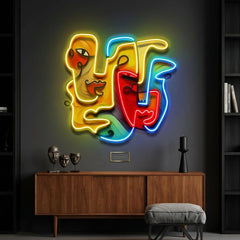 Two Quirky Faces Abstract Art LED Neon Sign Light Pop Art