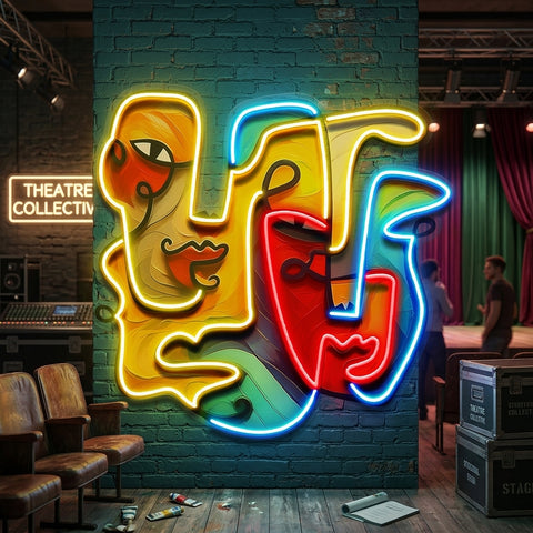 Two Quirky Faces Abstract Art LED Neon Sign Light Pop Art