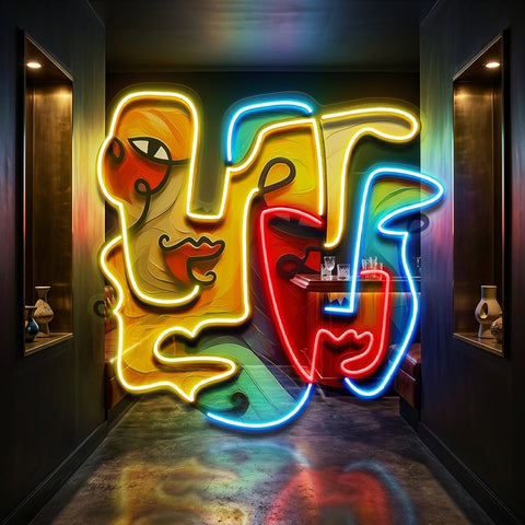 Two Quirky Faces Abstract Art LED Neon Sign Light Pop Art