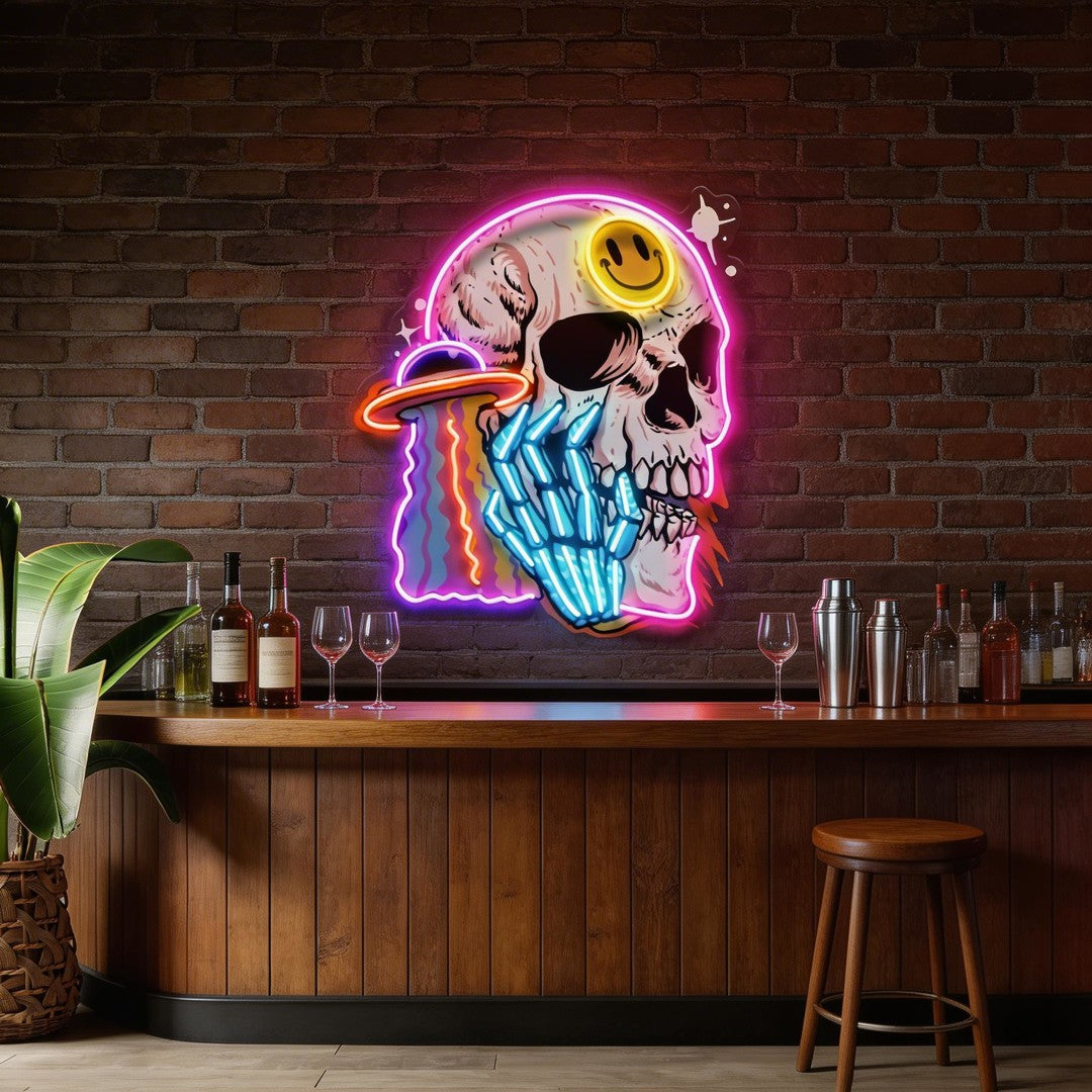 UFO Skull Vibe LED Neon Sign Light Pop Art
