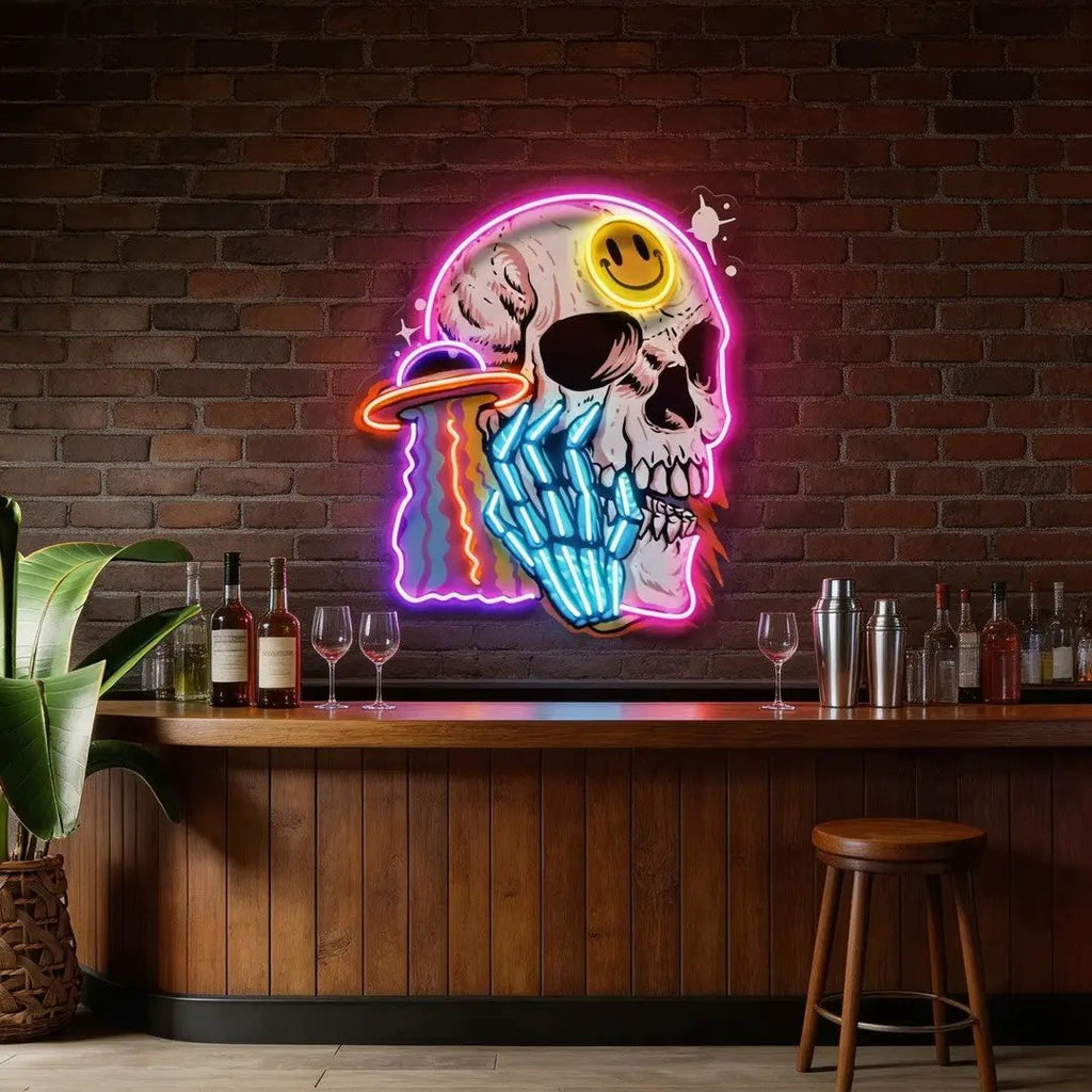 UFO Skull Vibe LED Neon Sign Light Pop Art