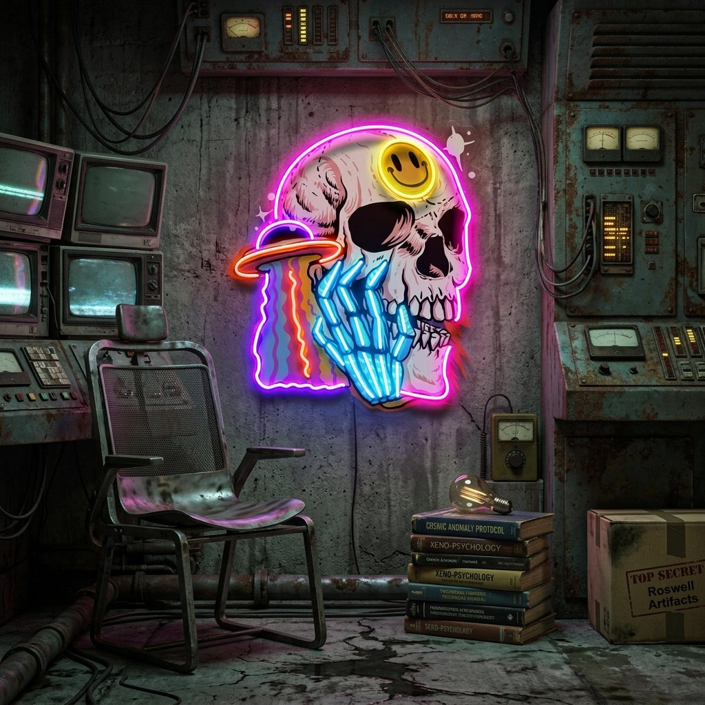 UFO Skull Vibe LED Neon Sign Light Pop Art
