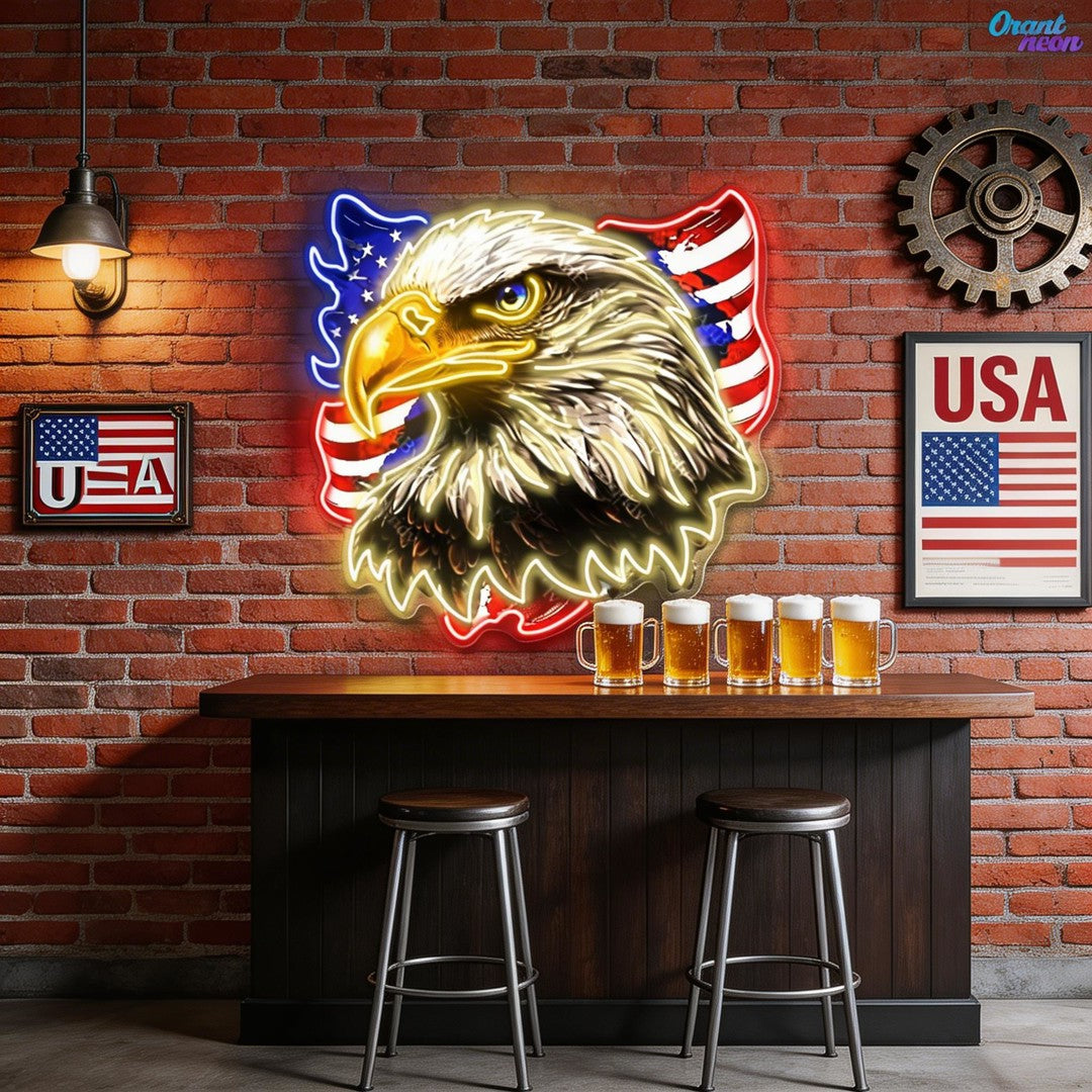 USA Patriotic Eagle Flag Neon Sign