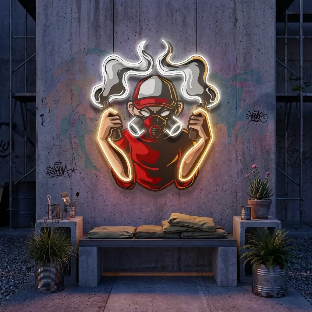 Urban Boy With A Gas Mask LED Neon Sign Light Pop Art