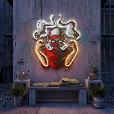 Urban Boy With A Gas Mask LED Neon Sign Light Pop Art