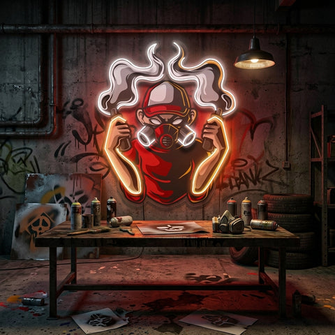 Urban Boy With A Gas Mask LED Neon Sign Light Pop Art