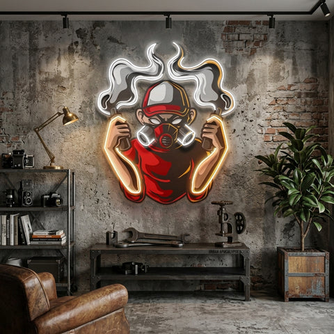 Urban Boy With A Gas Mask LED Neon Sign Light Pop Art