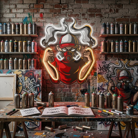 Urban Boy With A Gas Mask LED Neon Sign Light Pop Art
