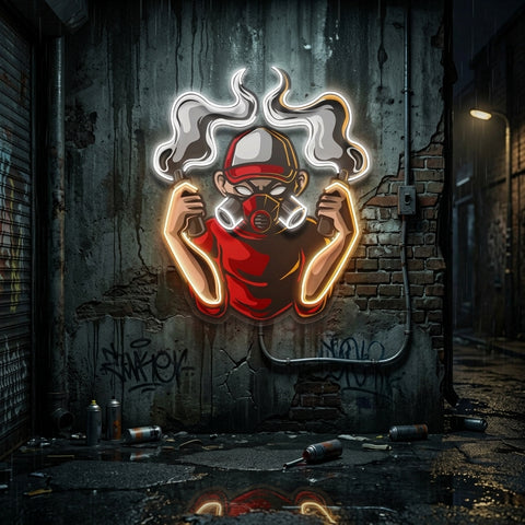 Urban Boy With A Gas Mask LED Neon Sign Light Pop Art