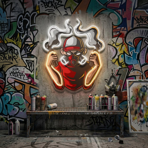 Urban Boy With A Gas Mask LED Neon Sign Light Pop Art