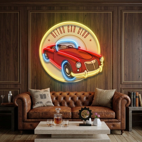 Vector Retro Car Label LED Neon Sign Light Pop Art