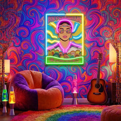 Vintage Hippie Woman Psychedelic Pop Art Led Neon Sign Light