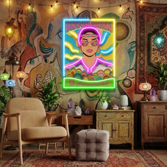 Vintage Hippie Woman Psychedelic Pop Art Led Neon Sign Light