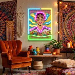 Vintage Hippie Woman Psychedelic Pop Art Led Neon Sign Light