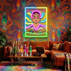 Vintage Hippie Woman Psychedelic Pop Art Led Neon Sign Light