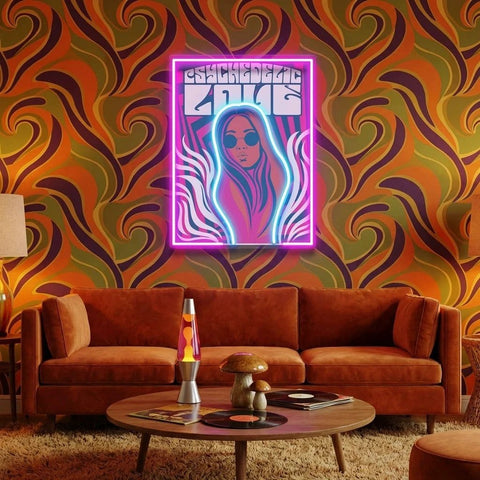 Vintage Hippie Woman Psychedelic Pop Art Led Neon Sign Light