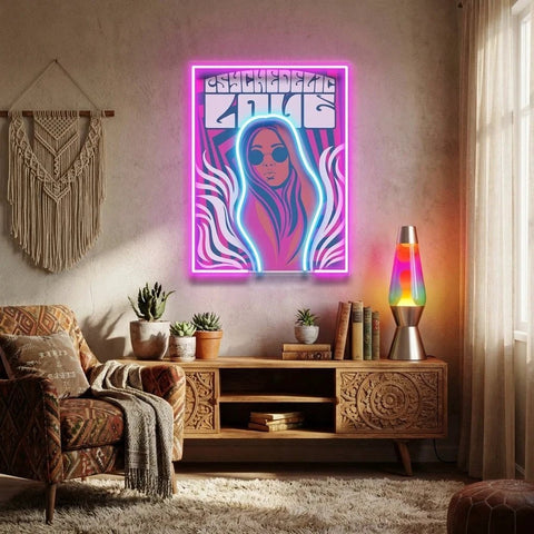 Vintage Hippie Woman Psychedelic Pop Art Led Neon Sign Light