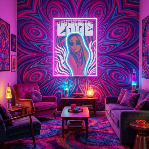 Vintage Hippie Woman Psychedelic Pop Art Led Neon Sign Light