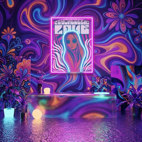 Vintage Hippie Woman Psychedelic Pop Art Led Neon Sign Light