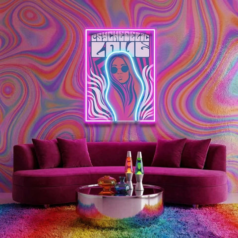 Vintage Hippie Woman Psychedelic Pop Art Led Neon Sign Light