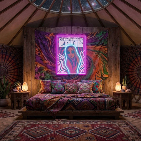 Vintage Hippie Woman Psychedelic Pop Art Led Neon Sign Light