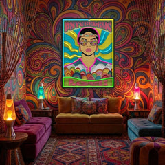 Vintage Hippie Woman Psychedelic Pop Art Led Neon Sign Light