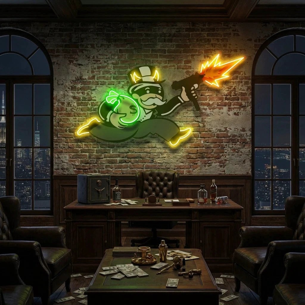 Violent Monopoly Gun Led Neon Acrylic Artwork Led Neon Sign Light