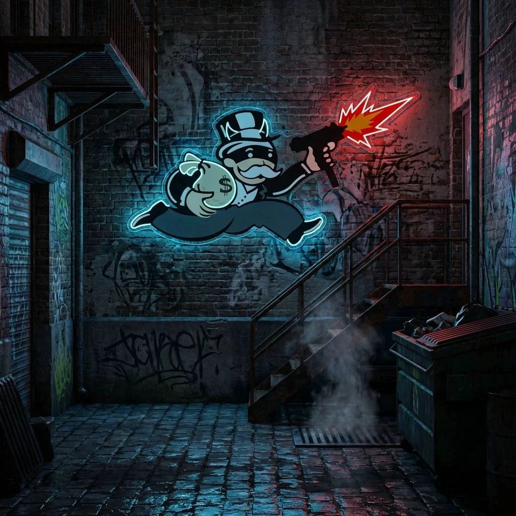 Violent Monopoly Gun Led Neon Acrylic Artwork Led Neon Sign Light