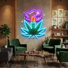 Weed Leaf With Smoke LED Neon Sign Light Pop Art
