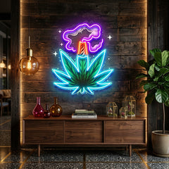 Weed Leaf With Smoke LED Neon Sign Light Pop Art