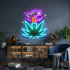 Weed Leaf With Smoke LED Neon Sign Light Pop Art