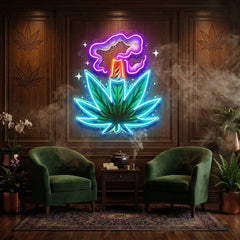 Weed Leaf With Smoke LED Neon Sign Light Pop Art