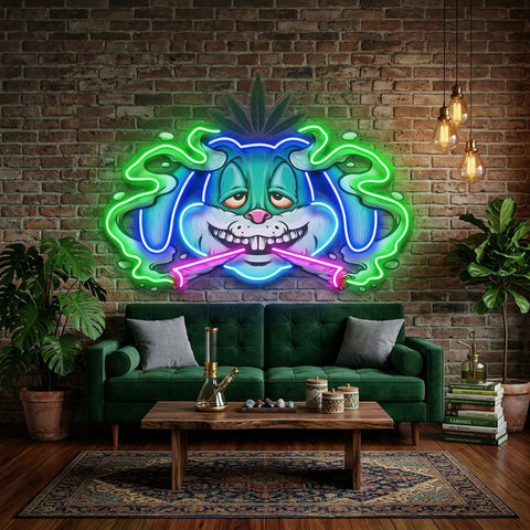 Weed Bunny Rabbit Joint Smoke Kush LED Neon Sign Light Pop Art