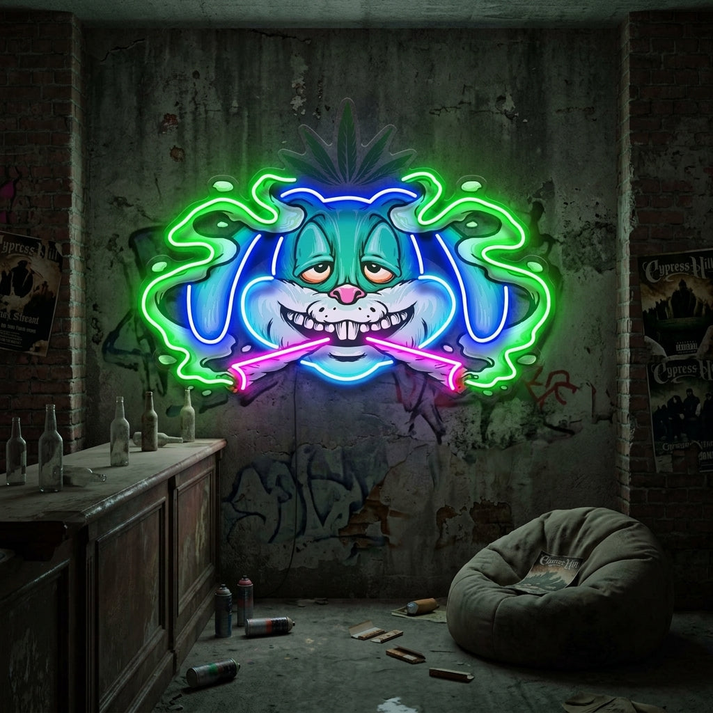 Weed Bunny Rabbit Joint Smoke Kush LED Neon Sign Light Pop Art