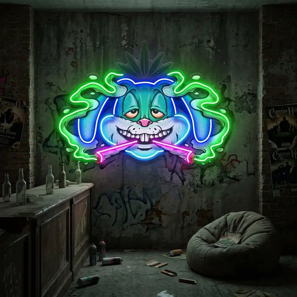 Weed Bunny Rabbit Joint Smoke Kush LED Neon Sign Light Pop Art