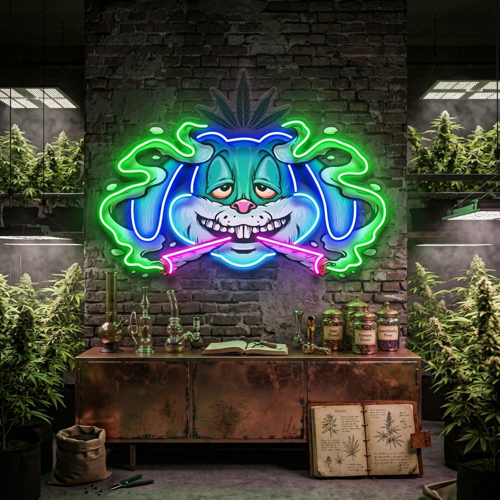 Weed Bunny Rabbit Joint Smoke Kush LED Neon Sign Light Pop Art