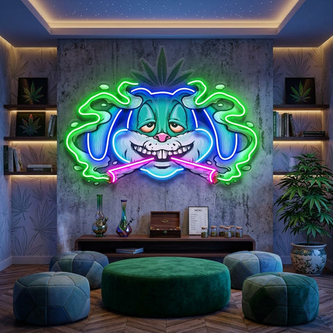 Weed Bunny Rabbit Joint Smoke Kush LED Neon Sign Light Pop Art