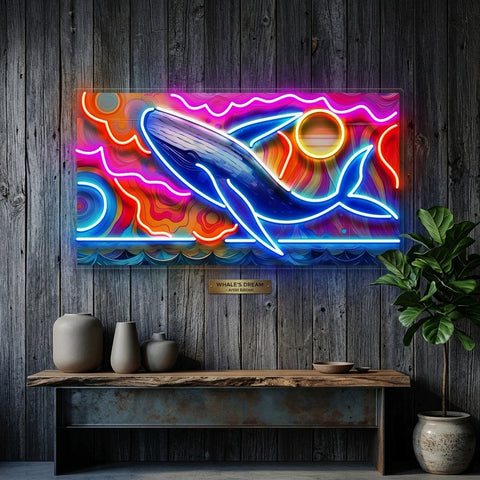 Whale Swimming In Abstract Art LED Neon Sign Light Pop Art