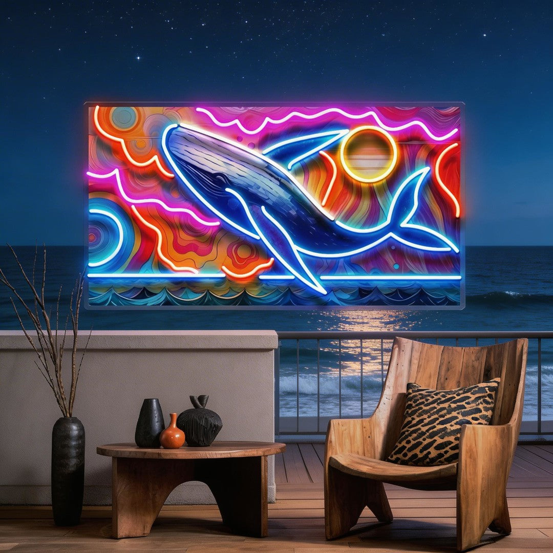 Whale Swimming In Abstract Art LED Neon Sign Light Pop Art