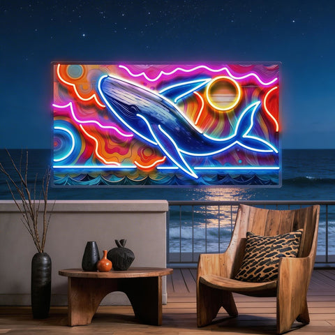 Whale Swimming In Abstract Art LED Neon Sign Light Pop Art
