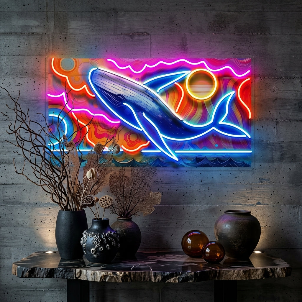 Whale Swimming In Abstract Art LED Neon Sign Light Pop Art