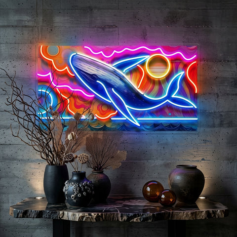 Whale Swimming In Abstract Art LED Neon Sign Light Pop Art