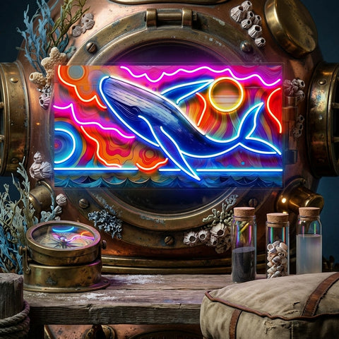 Whale Swimming In Abstract Art LED Neon Sign Light Pop Art