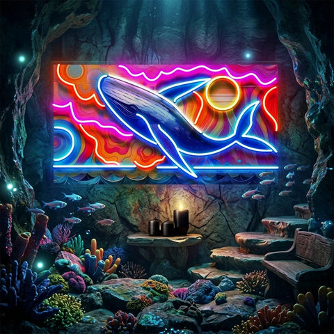 Whale Swimming In Abstract Art LED Neon Sign Light Pop Art