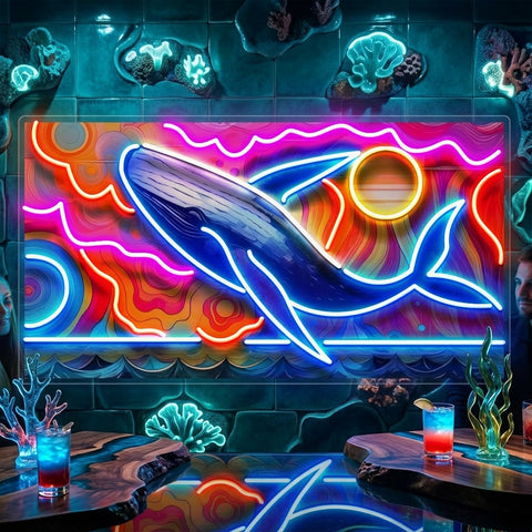Whale Swimming In Abstract Art LED Neon Sign Light Pop Art