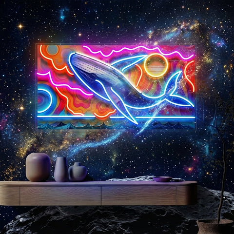 Whale Swimming In Abstract Art LED Neon Sign Light Pop Art