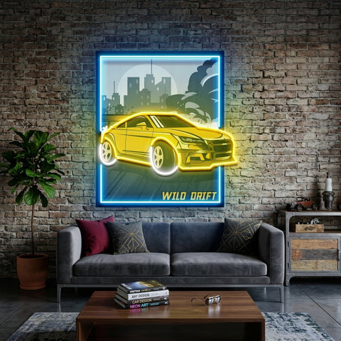 Wild Drift Yellow Car LED Neon Sign Light Pop Art